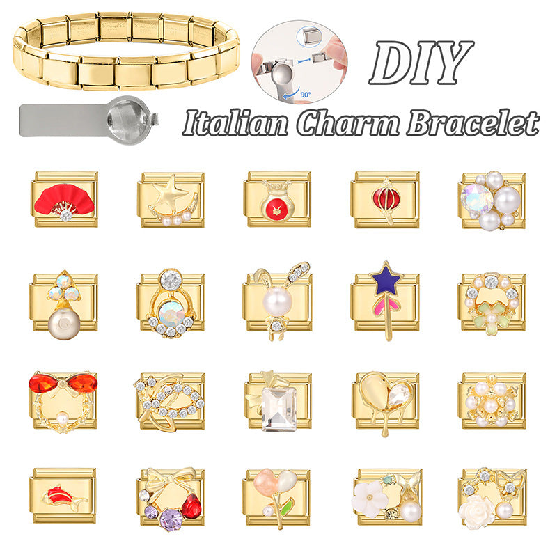 Wholesale Stainless Steel DIY Modular Bracelet with Star Flower Rabbit Bow,  Trendy Fashion Accessory for Jewelry Making
