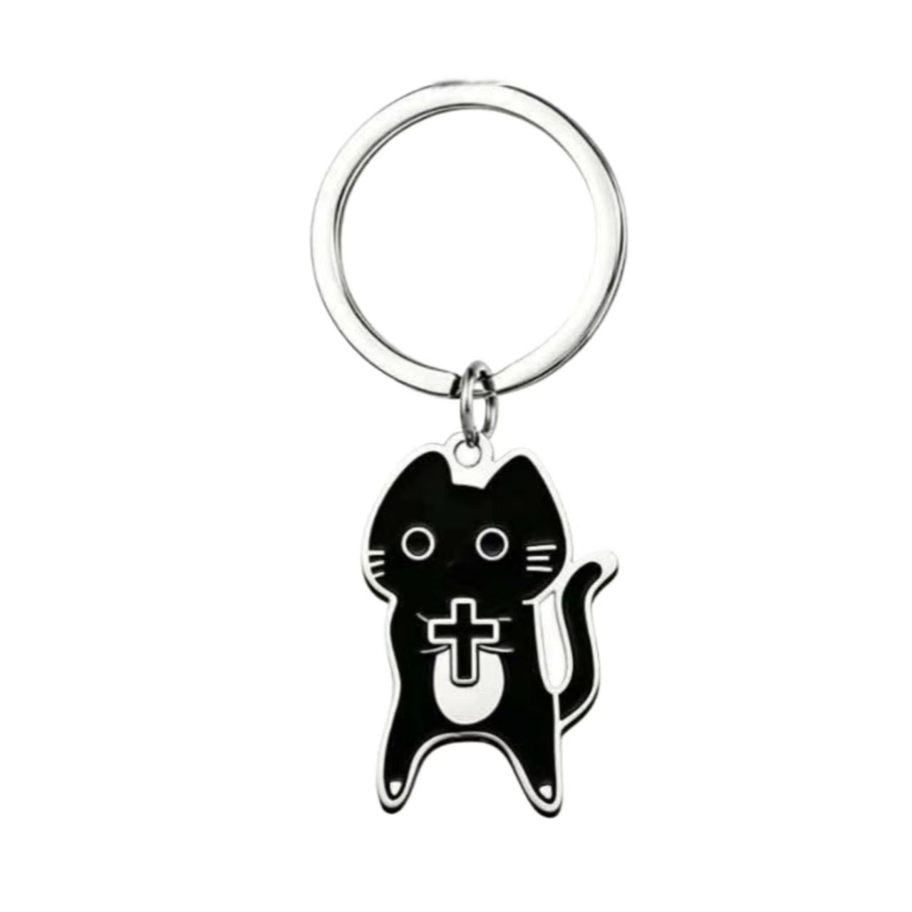 Wholesale Alloy Cross Black Cat Cartoon Keychain Trendy Decorative Keyring Boutique Resale Gift