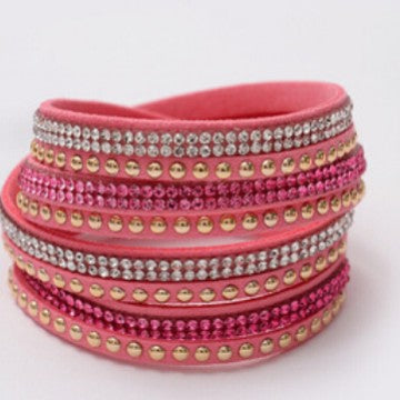 Wholesale Leather and velvet double cross bracelet with rhinestones