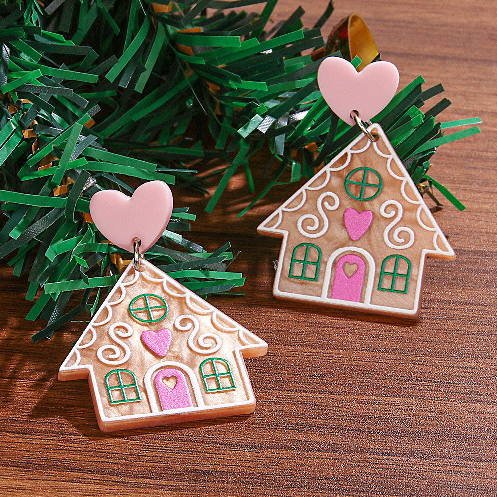 Wholesale  Creative Acrylic Love Cabin Christmas Earrings