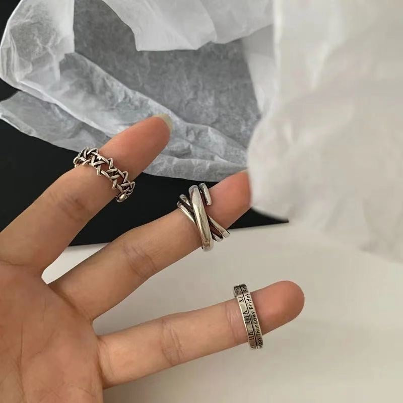 Wholesale Retro Roman Numeral Ring Set 3 Piece Distressed Alloy Open Ring Stylish Unisex Fashion Accessory