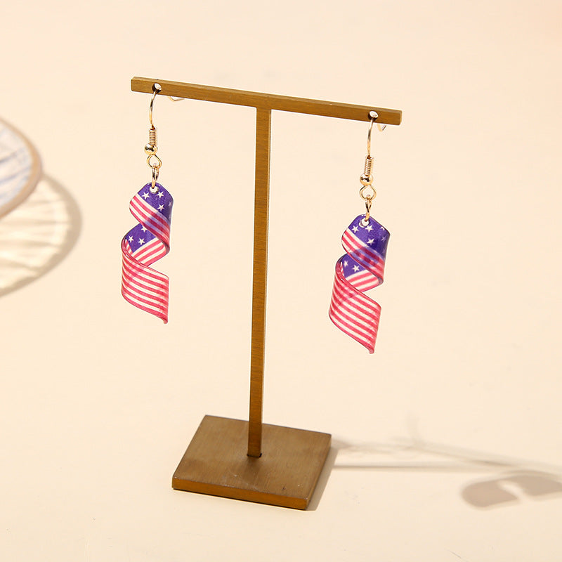 Wholesale Spiral Acrylic American Flag Earrings ACC-ES-YanChen007