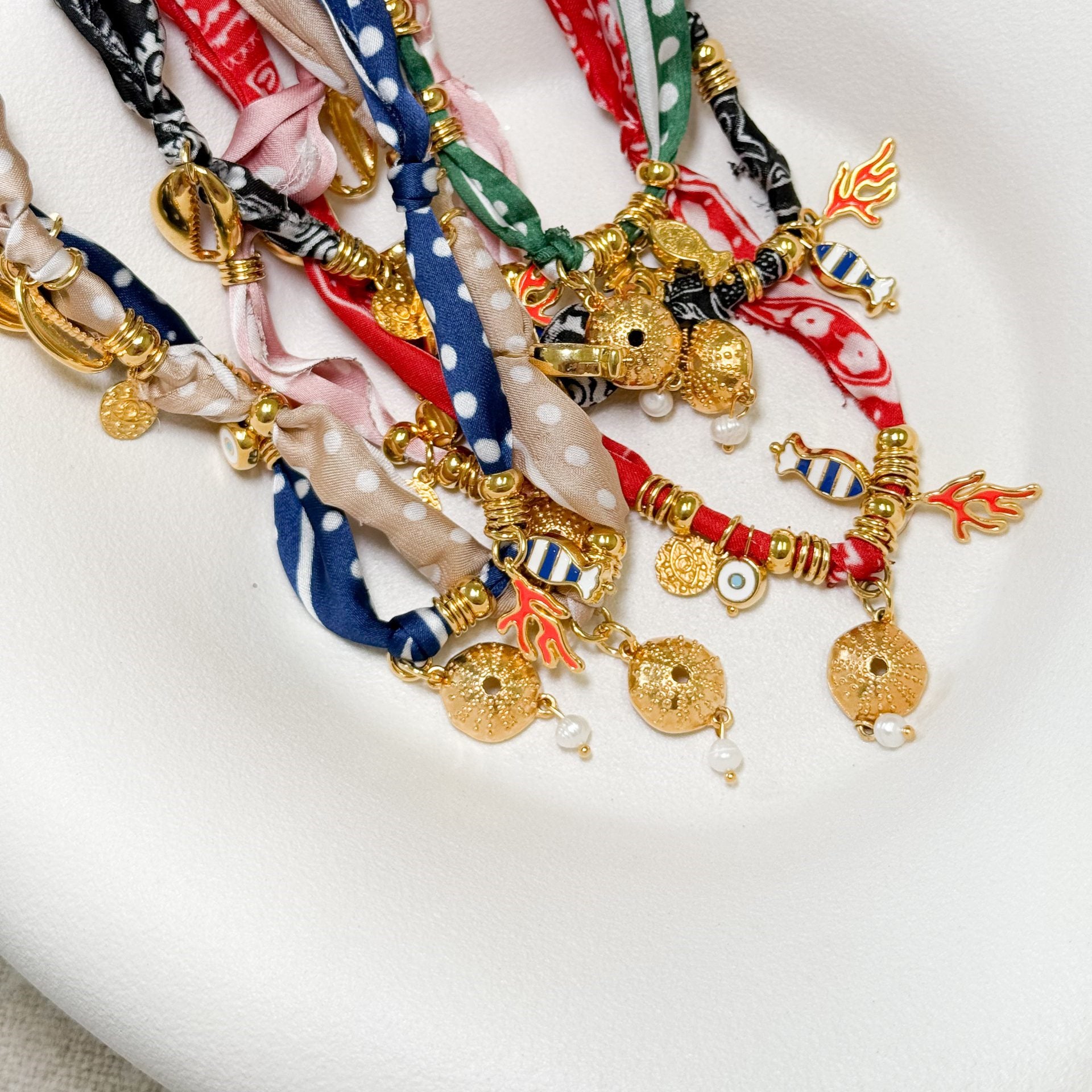 Wholesale Stainless Steel Multi-Pendant Knotted Ribbon Cloth Necklace