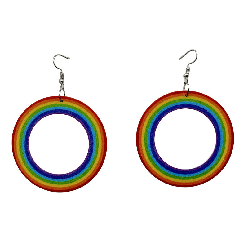Wholesale Rainbow Vintage Wood Earrings ACC-ES-FX055