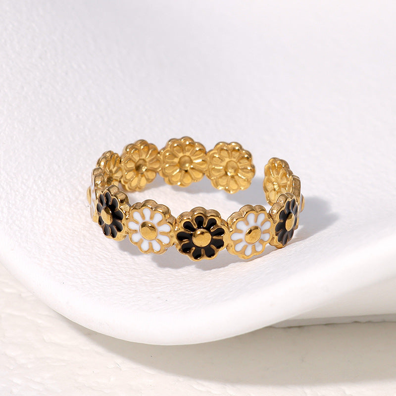 Wholesale French Flower Stainless Steel Ring Open Adjustable Fashion Jewelry Accessory Gift