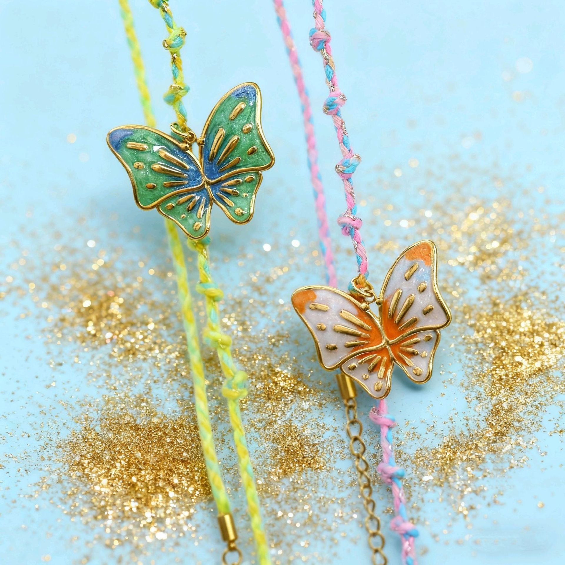 Wholesale Stainless Steel Gradient-Colored Butterfly Woven Rope Chain