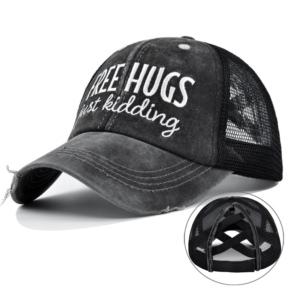 Wholesale Embroidered Hat Baseball Cap Three-dimensional Peaked Cap Cross Ponytail ACC-HT-DeXun001