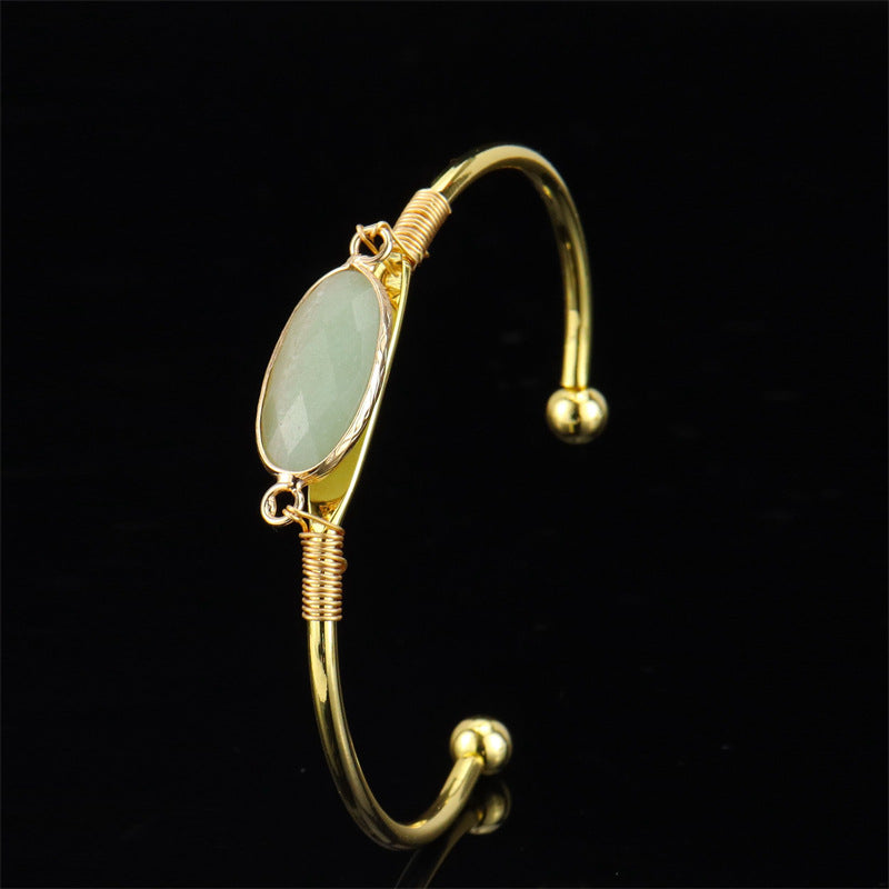 Wholesale Handmade Wire Wrapped Bracelet Natural Agate Crystal Moonstone Gold Wrap Unisex Fashion Accessory Gift