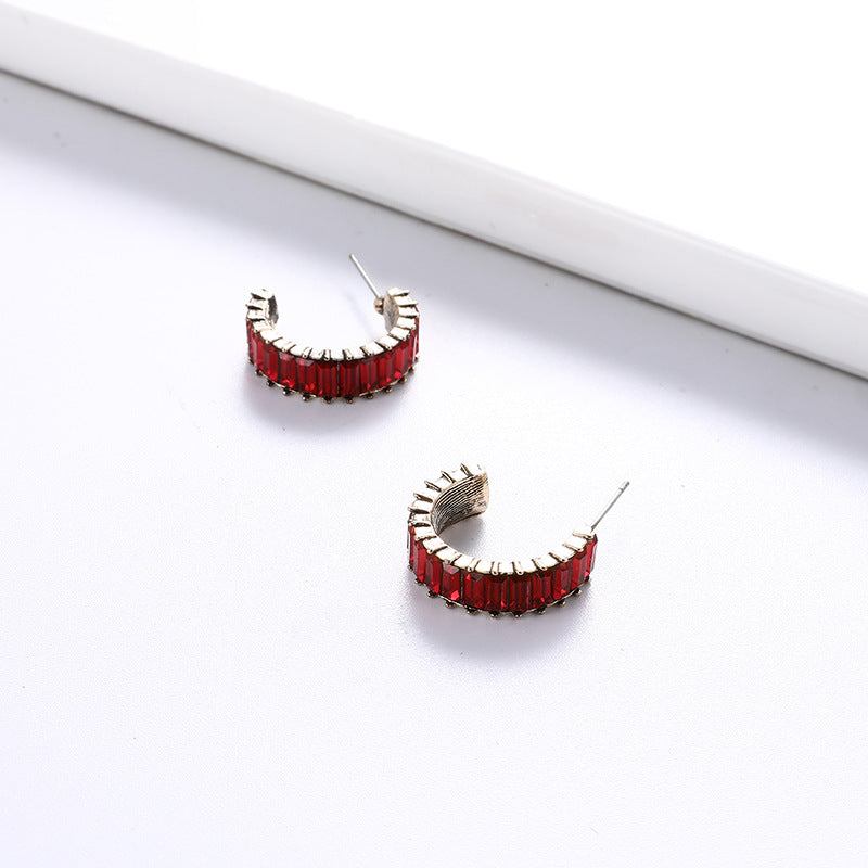 Wholesale  Crystal Diamond C- shaped earrings geometric semi-circular earrings