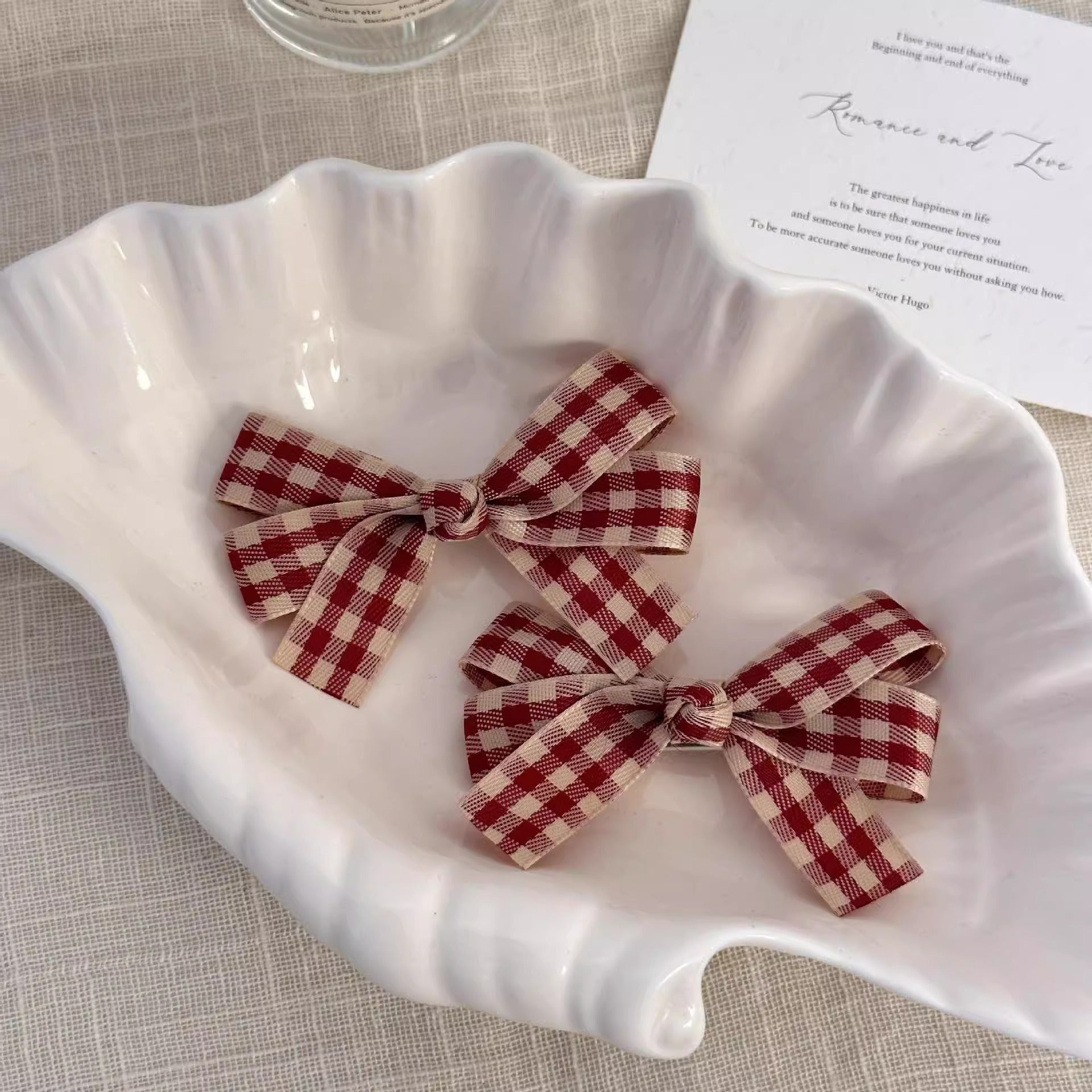 Wholesale  Red Plaid Bow Hairpin Cute Duckbill Clip