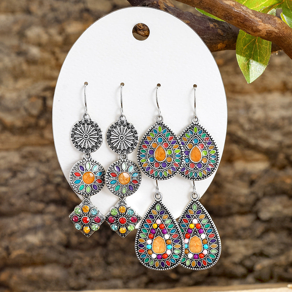 Wholesale Turquoise Tassel Earrings Set - Bohemian Ethnic Style