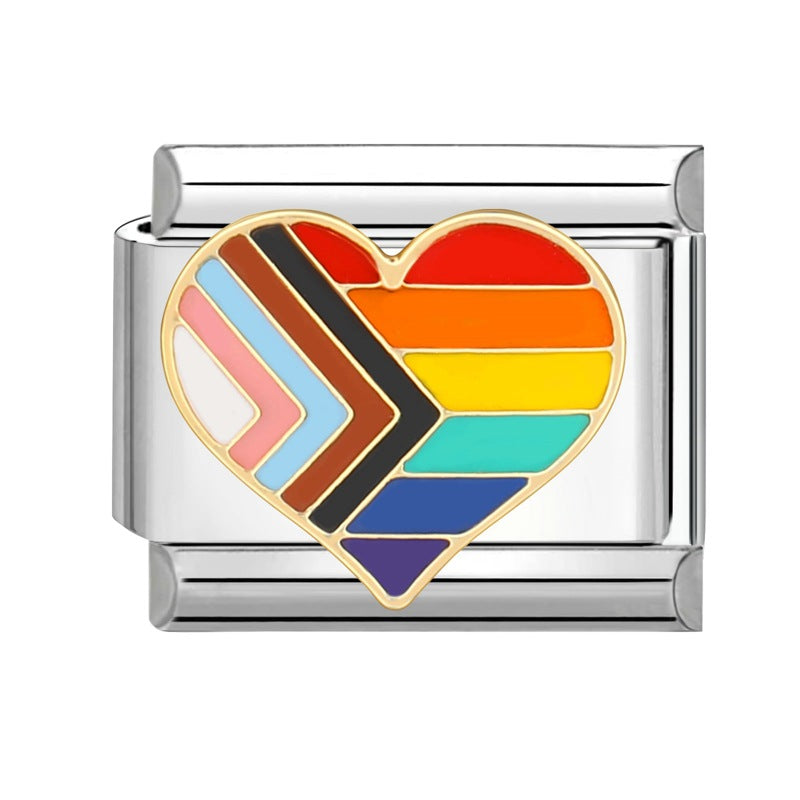 Wholesale Italian modular handmade rainbow heart  DIY Composable Bracelet Charms DIY Bracelets