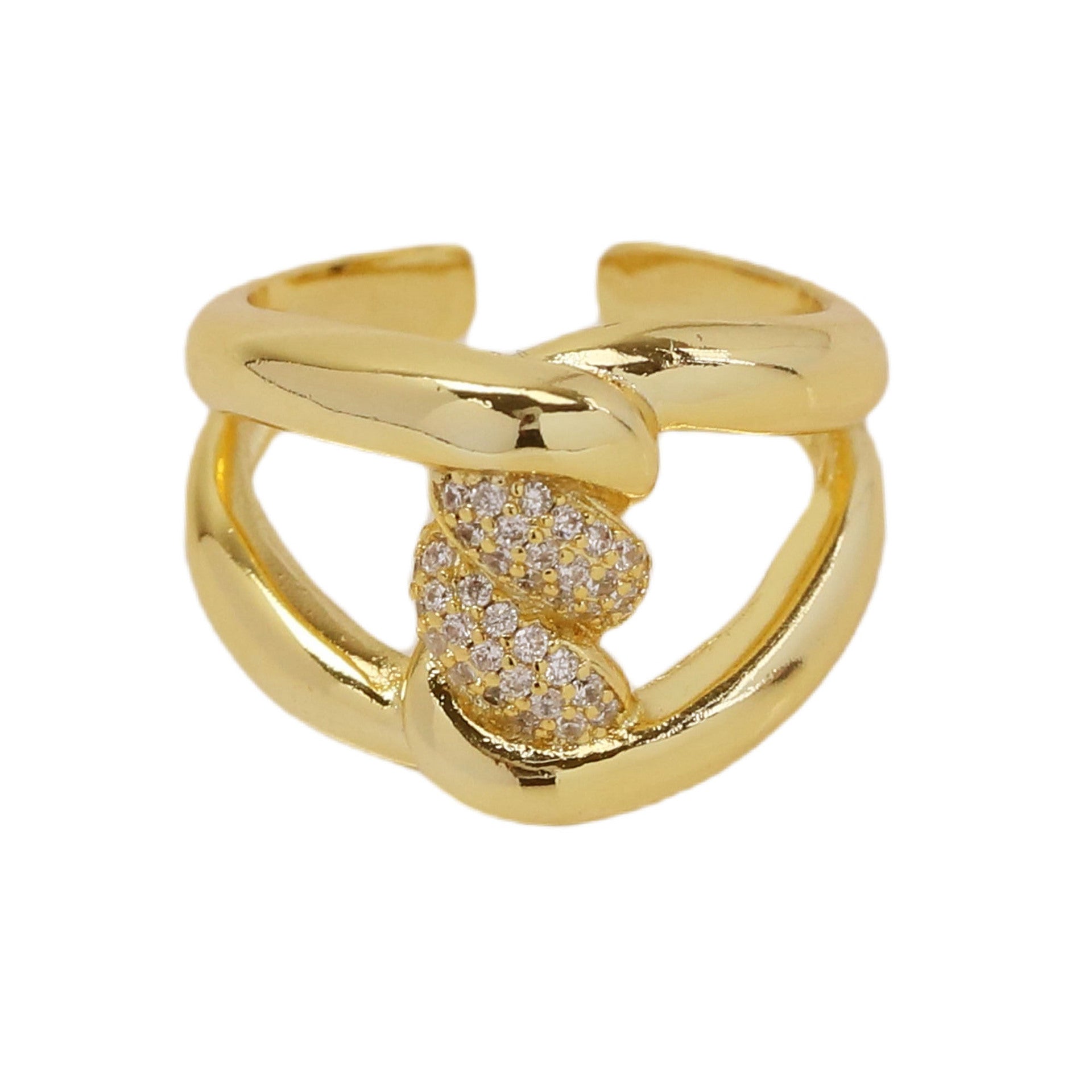 Wholesale 18k Golden Brass Zircon Twist Thread Swivel Button Ring