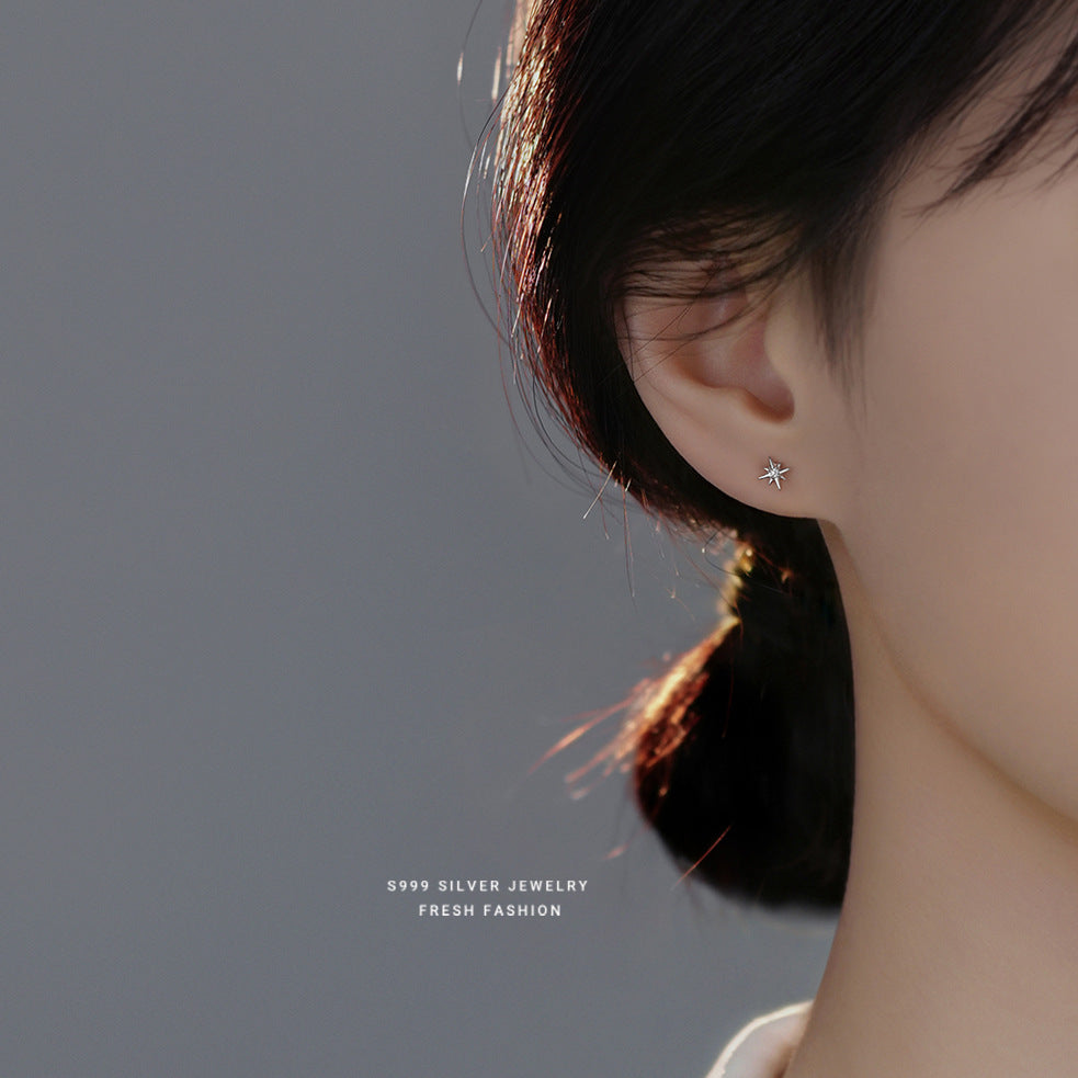 Wholesale s999 foot silver zircon eight  star earrings