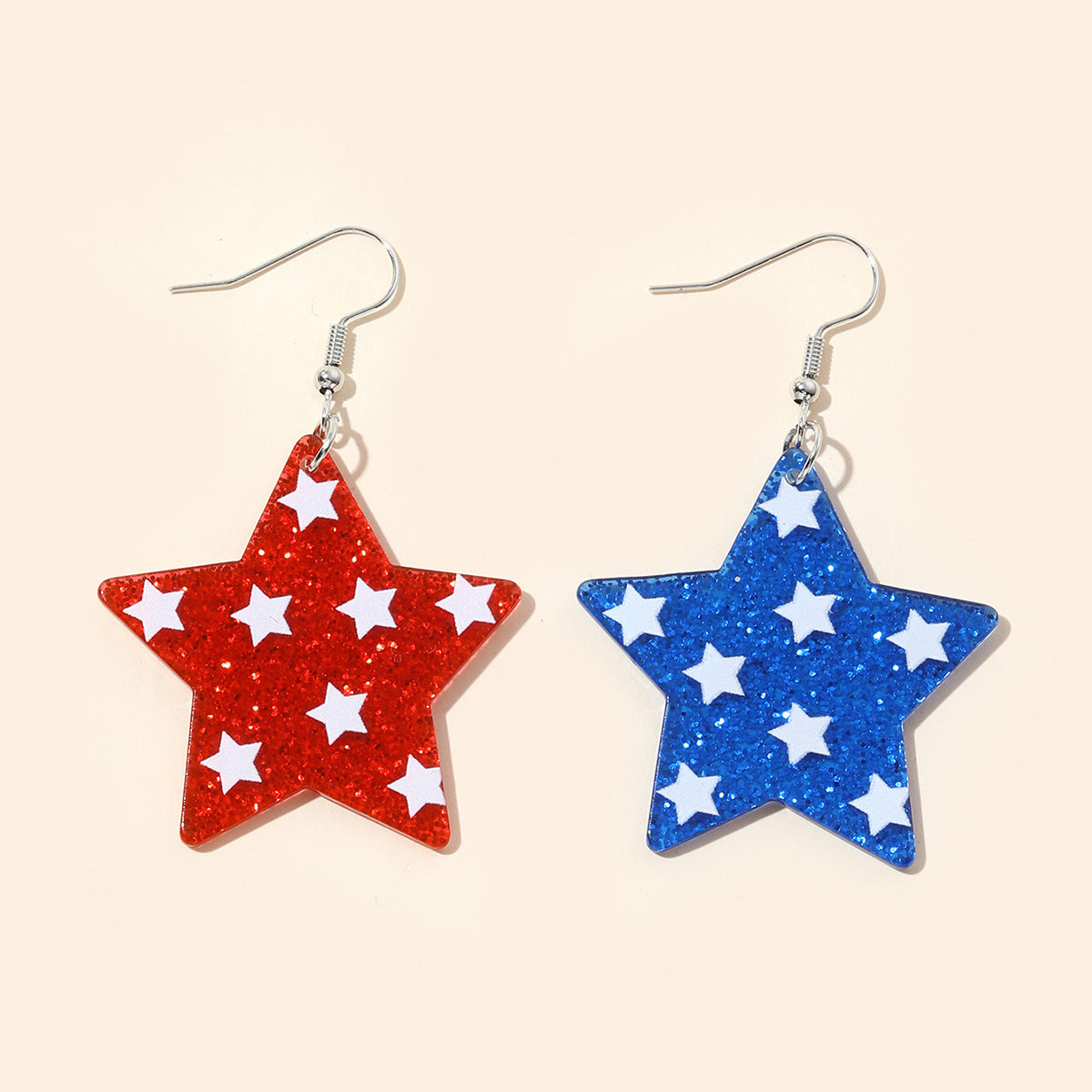 Wholesale  Independence Day Red White Blue Tricolor Geometric Spray Paint Stars Acrylic Wooden Women's Tassel Earrings