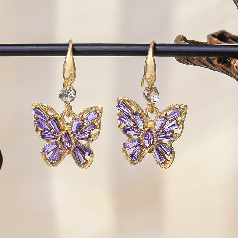 Wholesale Light Luxury Diamond Hollow Butterfly Earrings ACC-ES-RuLong013