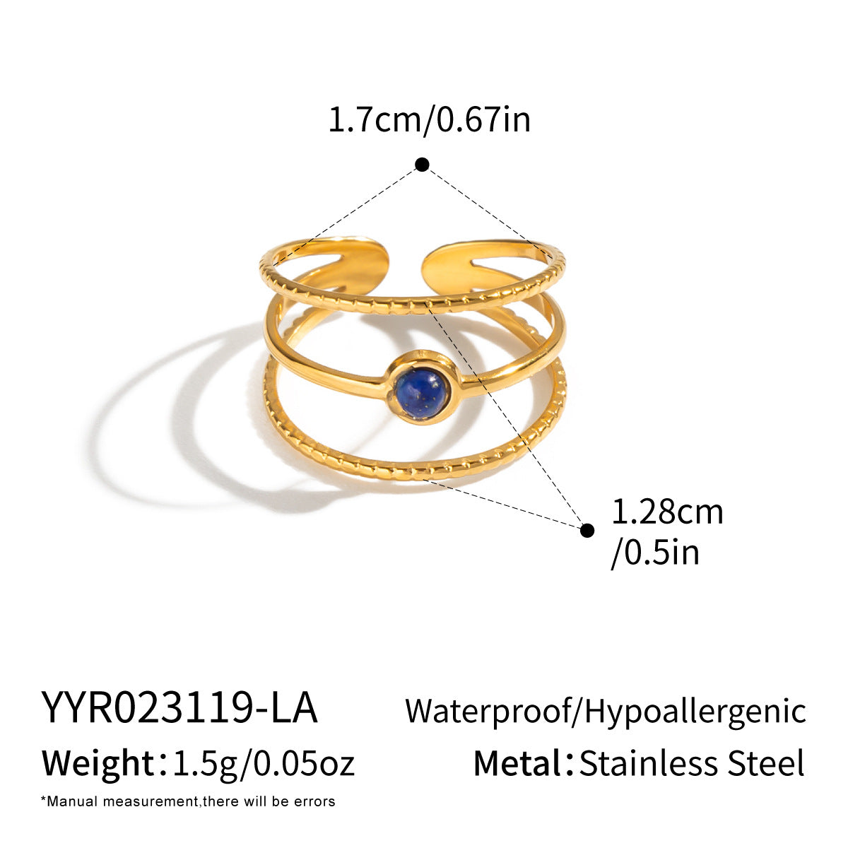 Wholesale Geometric Natural Stone Stainless Steel Open Ring Adjustable 18K Gold Plated Jewelry Accessory For Women Boutique Resale