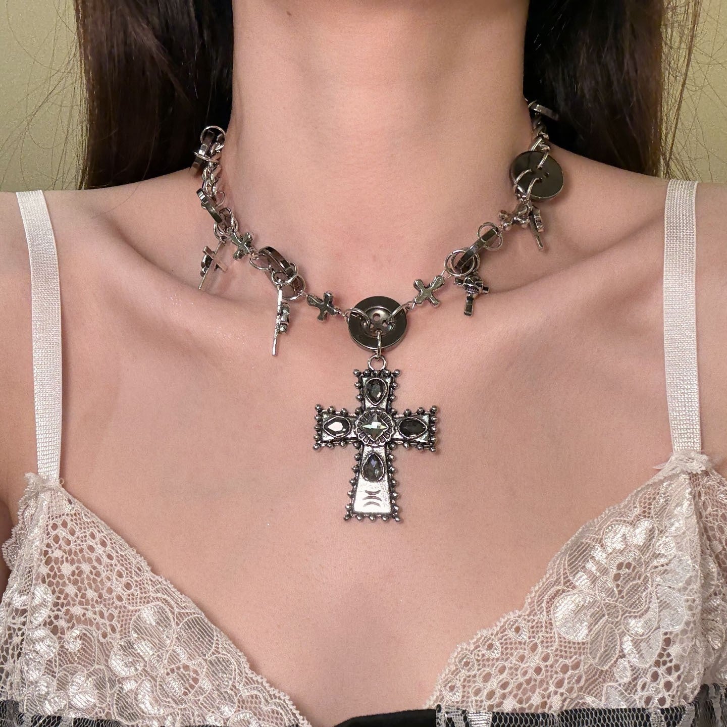 Wholesale Style Heavy-Duty Cross Button cross necklace