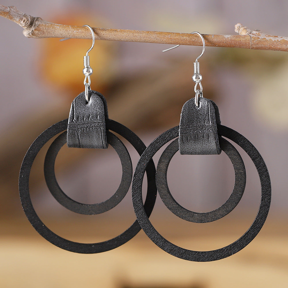 Wholesale Bohemian Double Ring Pendant Earrings