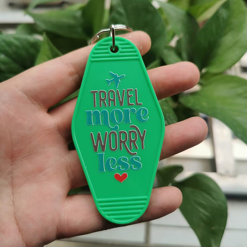 Wholesale Vintage Plastic Travel More Worry Less Keychain ACC-KC-MeiXin019