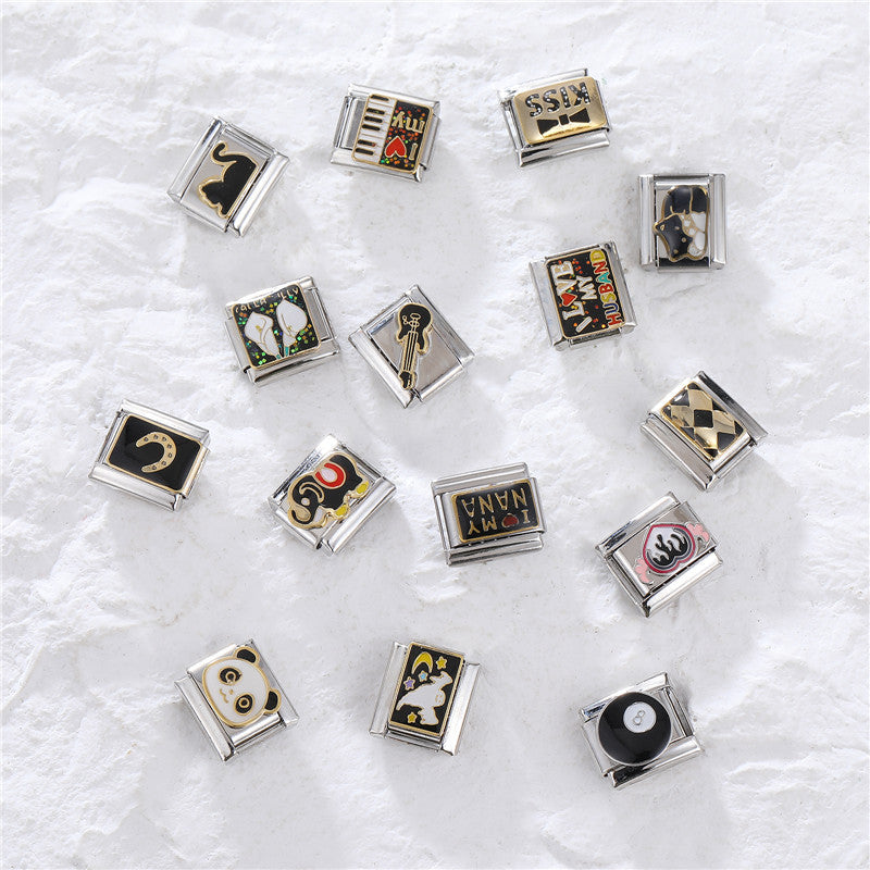 Wholesale Italian Charm Bracelet 9mm DIY Splicing Removable Stainless Steel Black Series Composable Bracelet