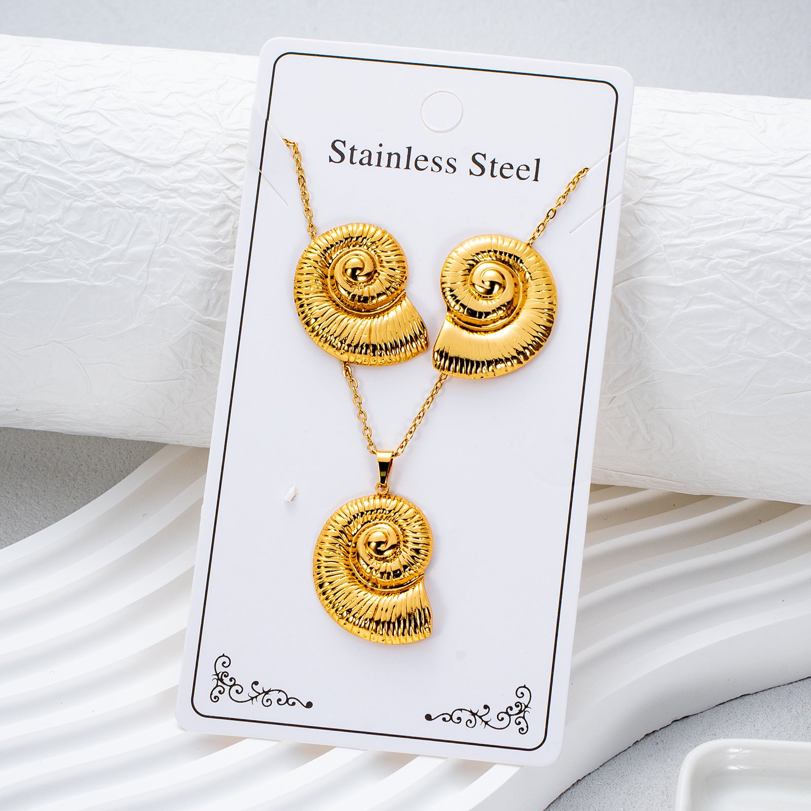 Wholesale Stainless Steel Electroplated Earring and Necklace Set - Trendy Office Lady Style,  Fashion Accessory Boutique Resale
