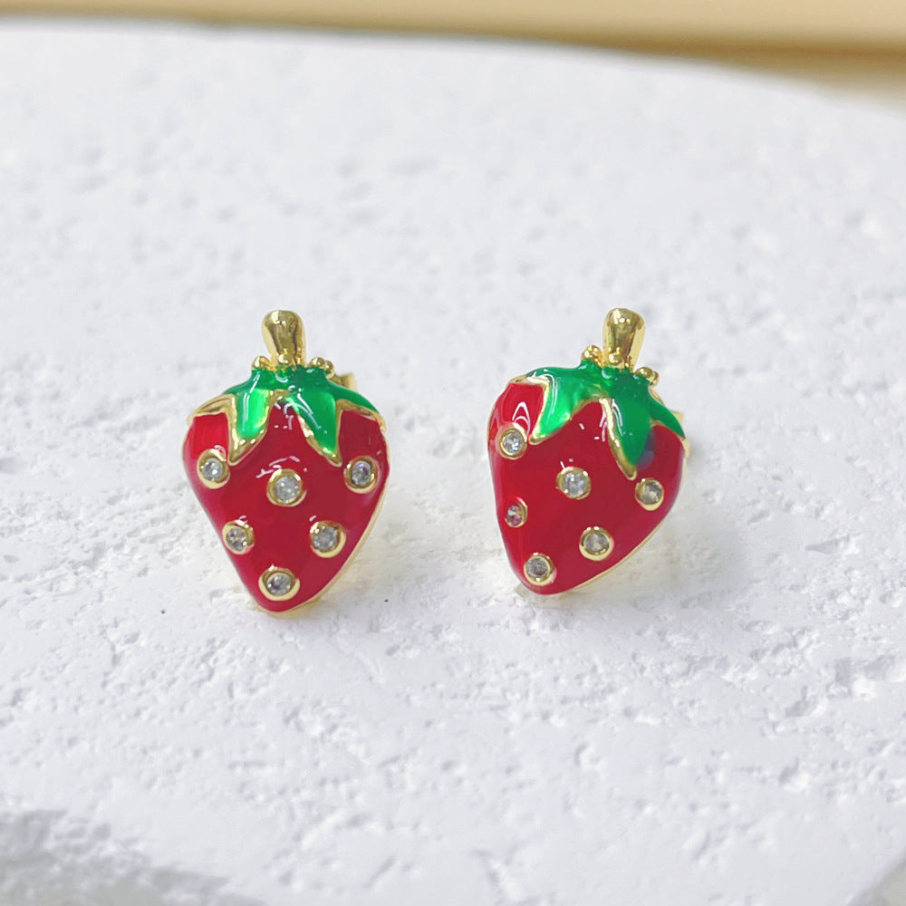 Wholesale Red Fruit Series Drop Oil Cherry Strawberry Earrings