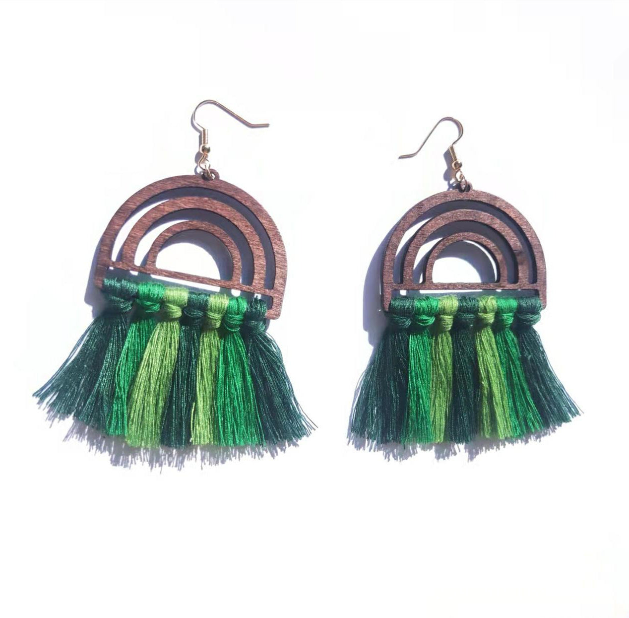 Wholesale Bohemian Handwoven Rainbow Wood Tassel Earrings ACC-ES-Jixuan004