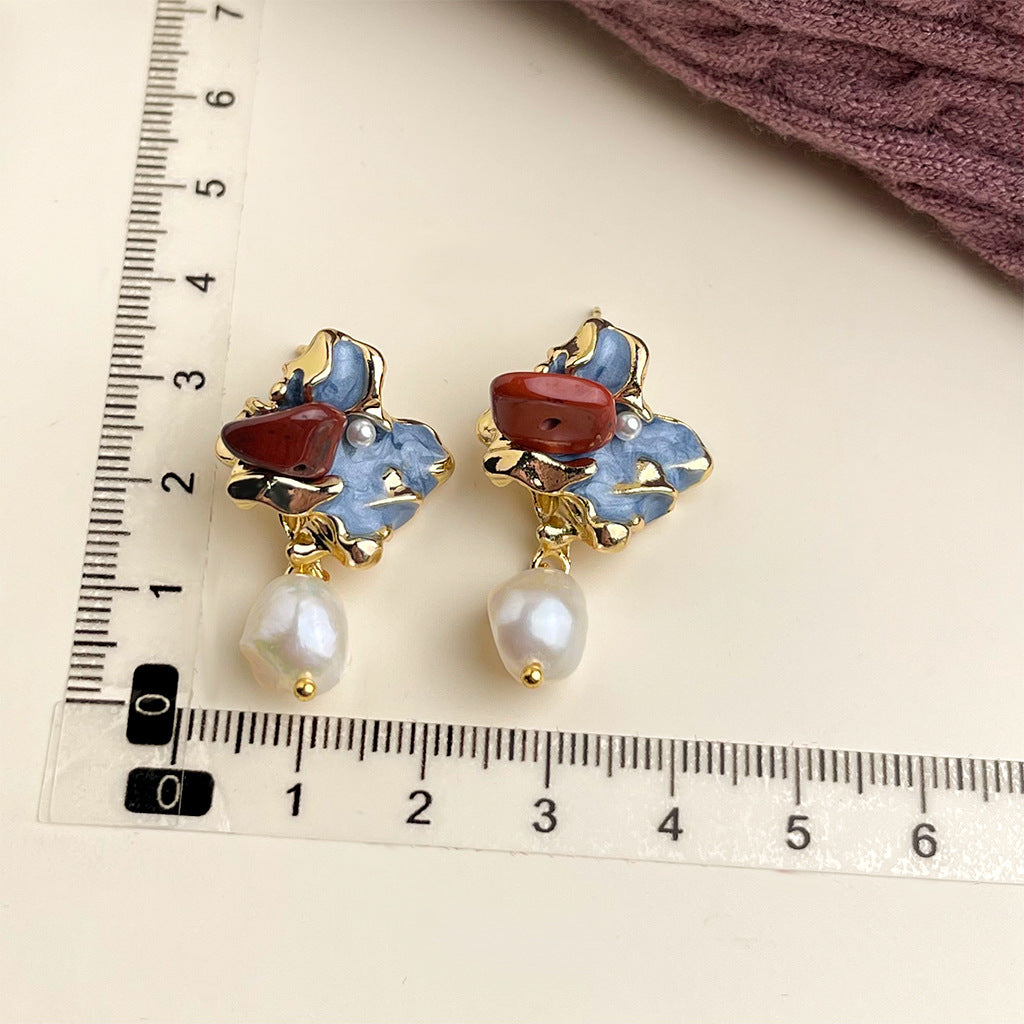 Wholesale French retro Vintage purple oil-drop flower earrings