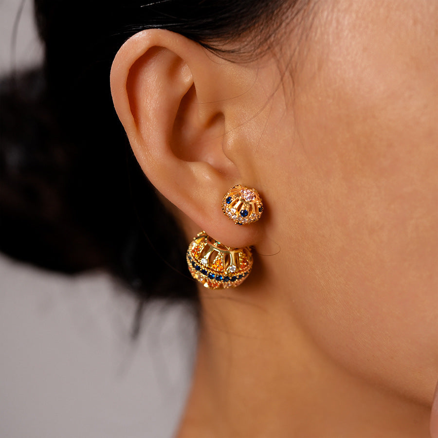 Wholesale Light luxury double-sided hollow front and back ball earrings