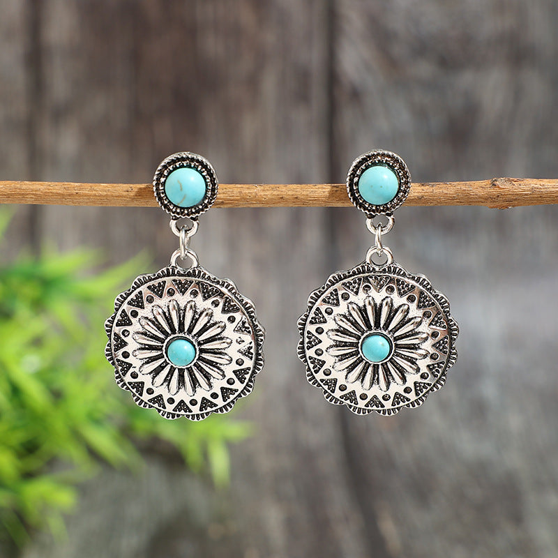 Wholesale Alloy Vintage Sunflower Drop Earrings Retro Style Jewelry Accessory