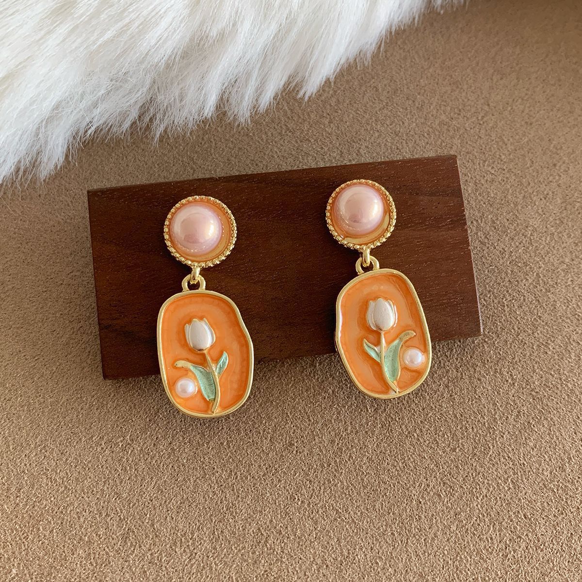 Wholesale oil painting pearl Monet garden earrings silver needle exquisite  design sense of medieval earrings