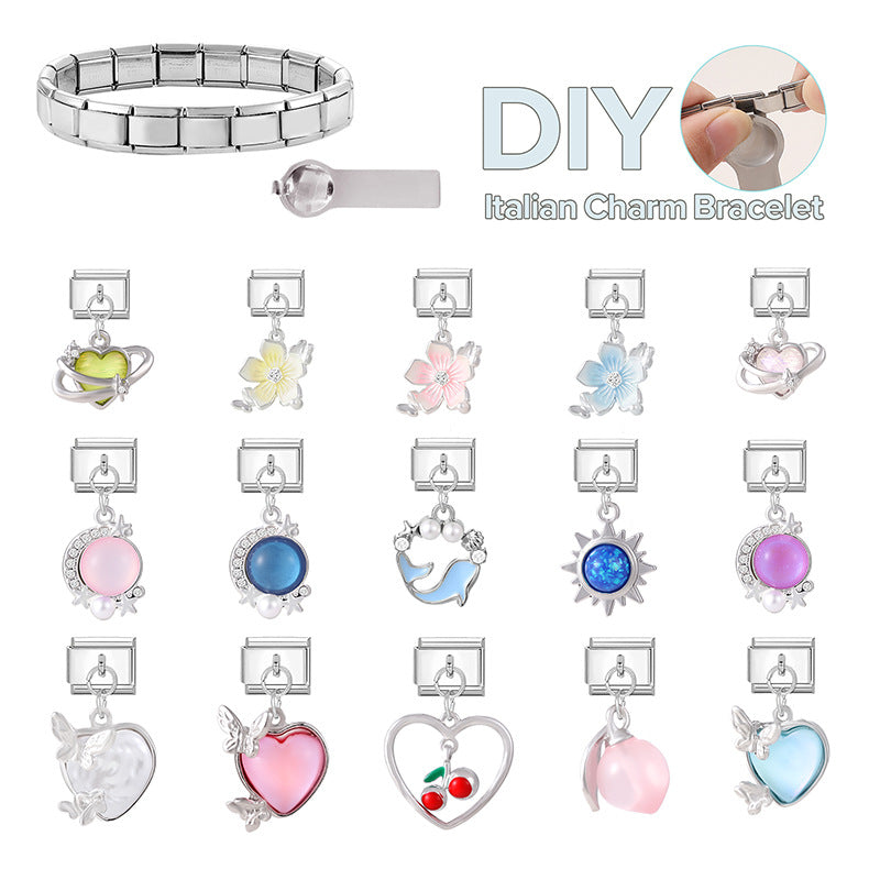 Wholesale Italian Charm Bracelet 9mm DIY  Fresh and Exquisite   Stainless Steel Composable Bracelet