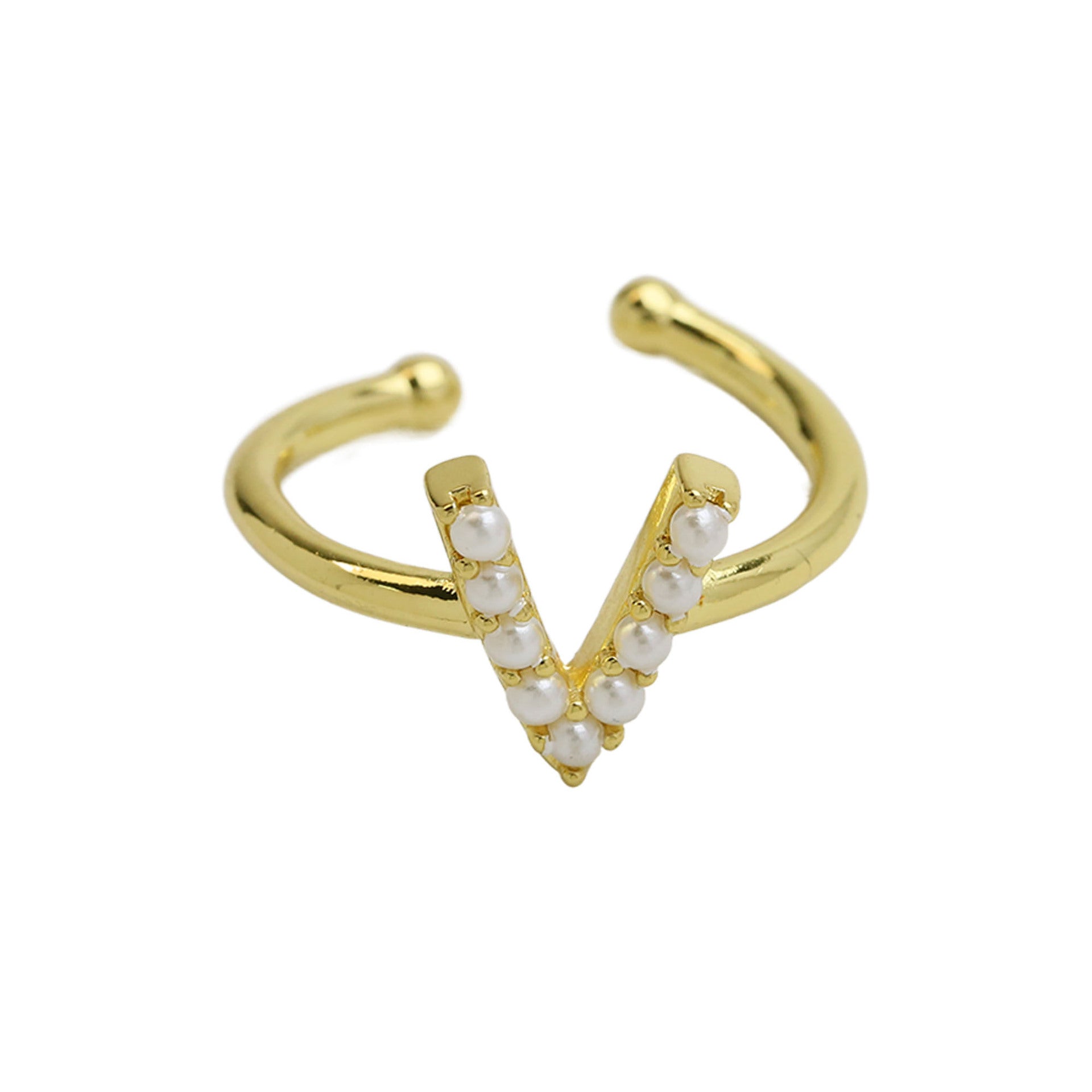 Wholesale  brass pearl 26 English letters open ladies ring