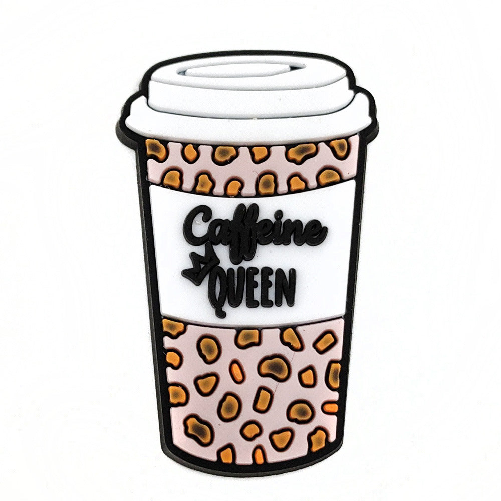 Wholesale 10pcs Leopard Print Coffee Cup Dog Claw Love PVC Soft Adhesive Hole Shoes Buckles ACC-SC-WanX002