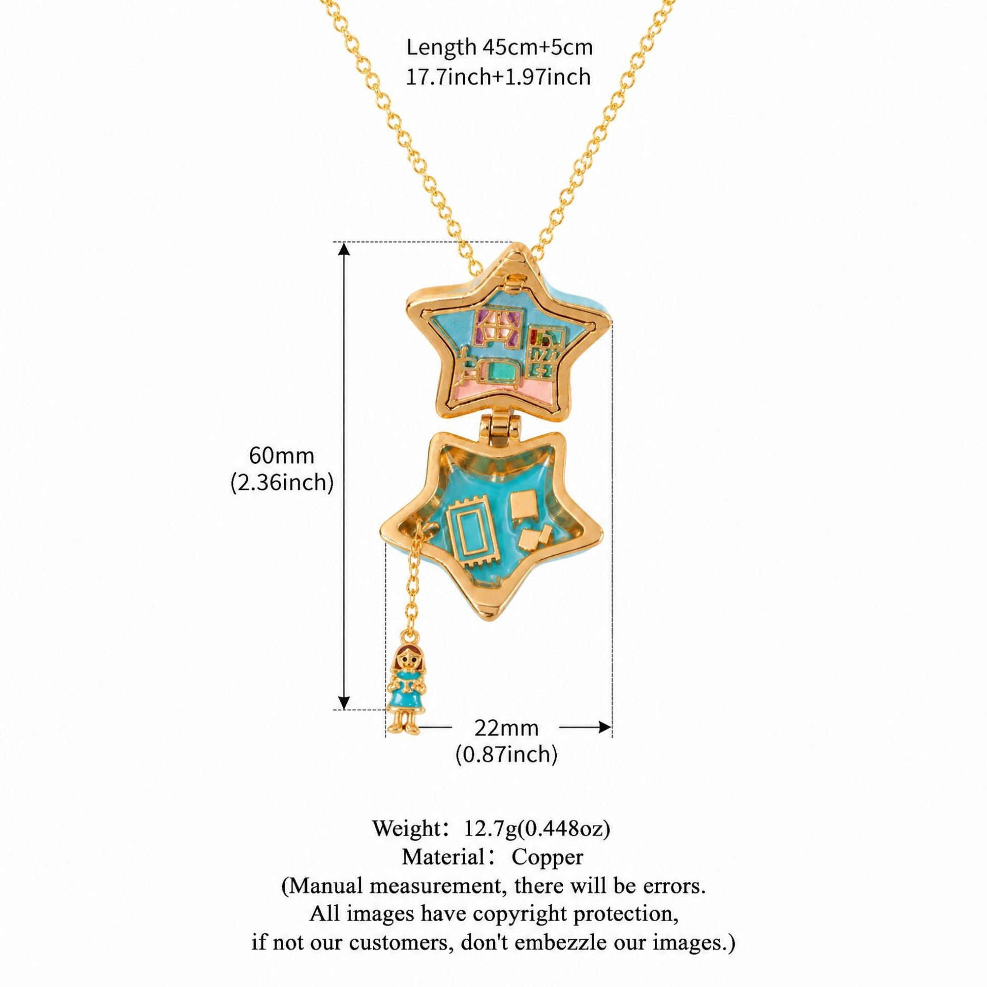 Wholesale Fashion Heart Locket Necklace For Women Copper Pink Gold Plated Cute Star Pendant Jewelry Gift