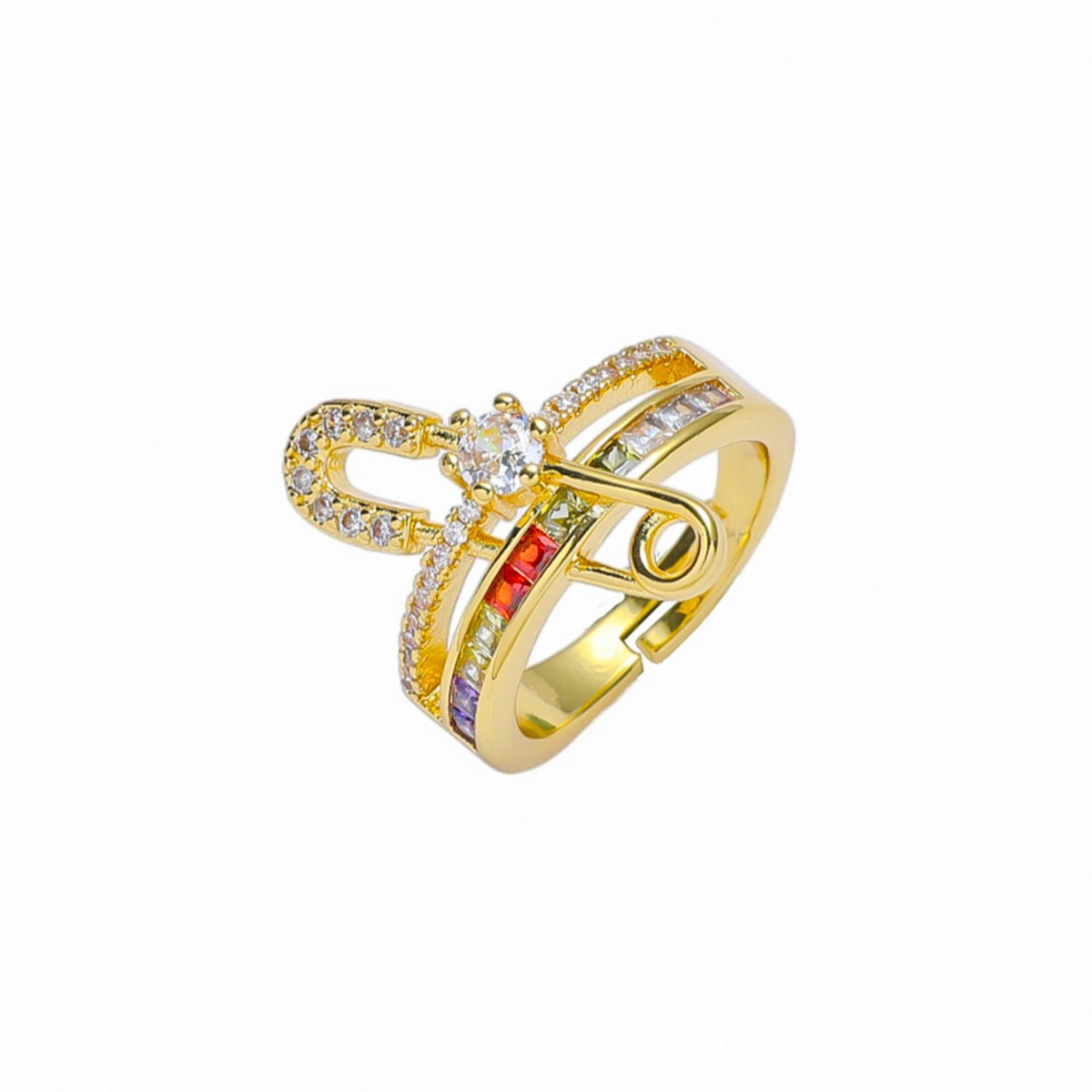 Wholesale  light luxury open multi-color zircon ring