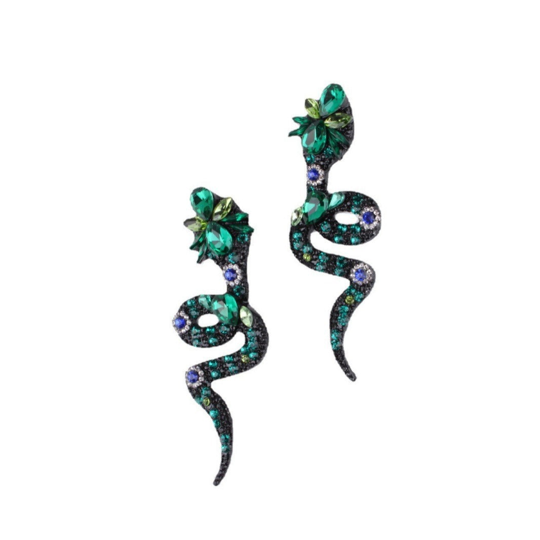 Wholesale  catwalk color diamond alloy full diamond snake-shaped flower earrings