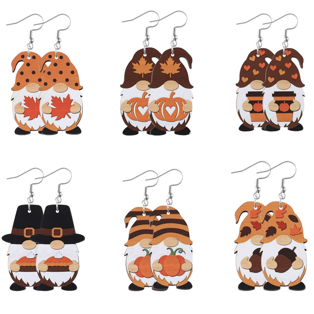 Wholesale Thanksgiving Day Pumpkin Maple Leaf Cute Pendant Wood Earrings ACC-ES-ChuLian039