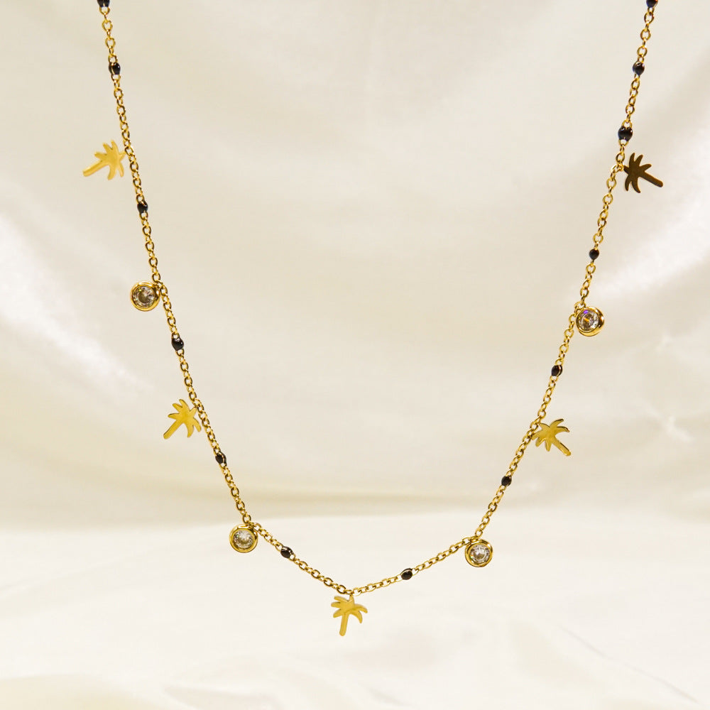 Wholesale  Tassel Stainless steel Necklace Coconut Tree Zircon Black Oil Dropping  Necklace
