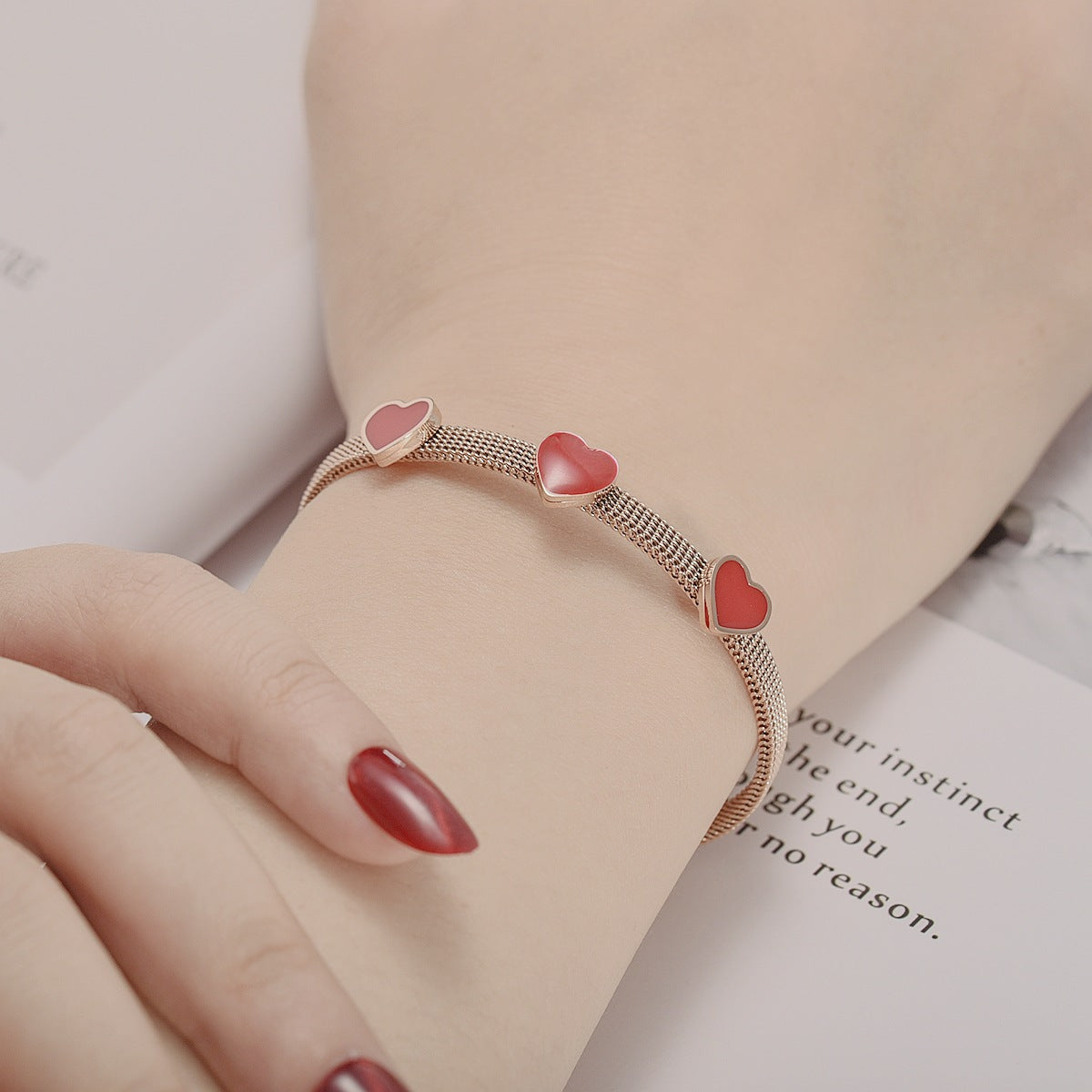 Wholesale  Love Titanium Steel Bracelet Dropping Oil Peach Heart-shaped Couple Bracelet