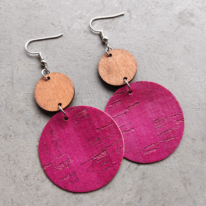 Wholesale 2 pairs/  pack Leather round earrings with bark texture and Bohemian style design