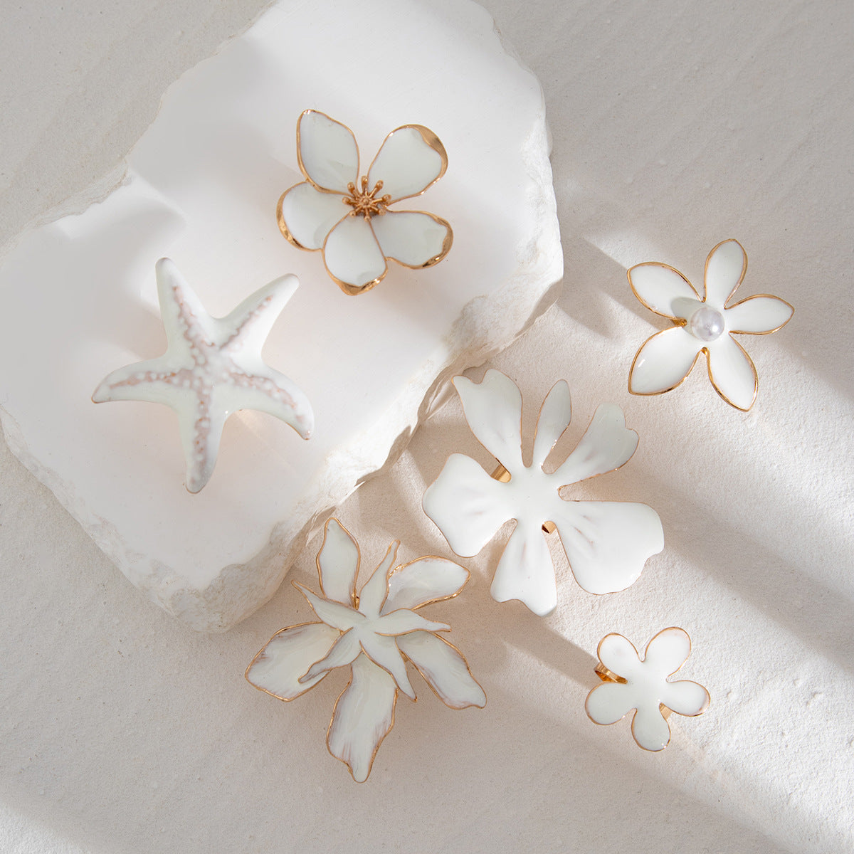 Wholesale Metallic starfish oil dripping five-petal flower three-dimensional ring