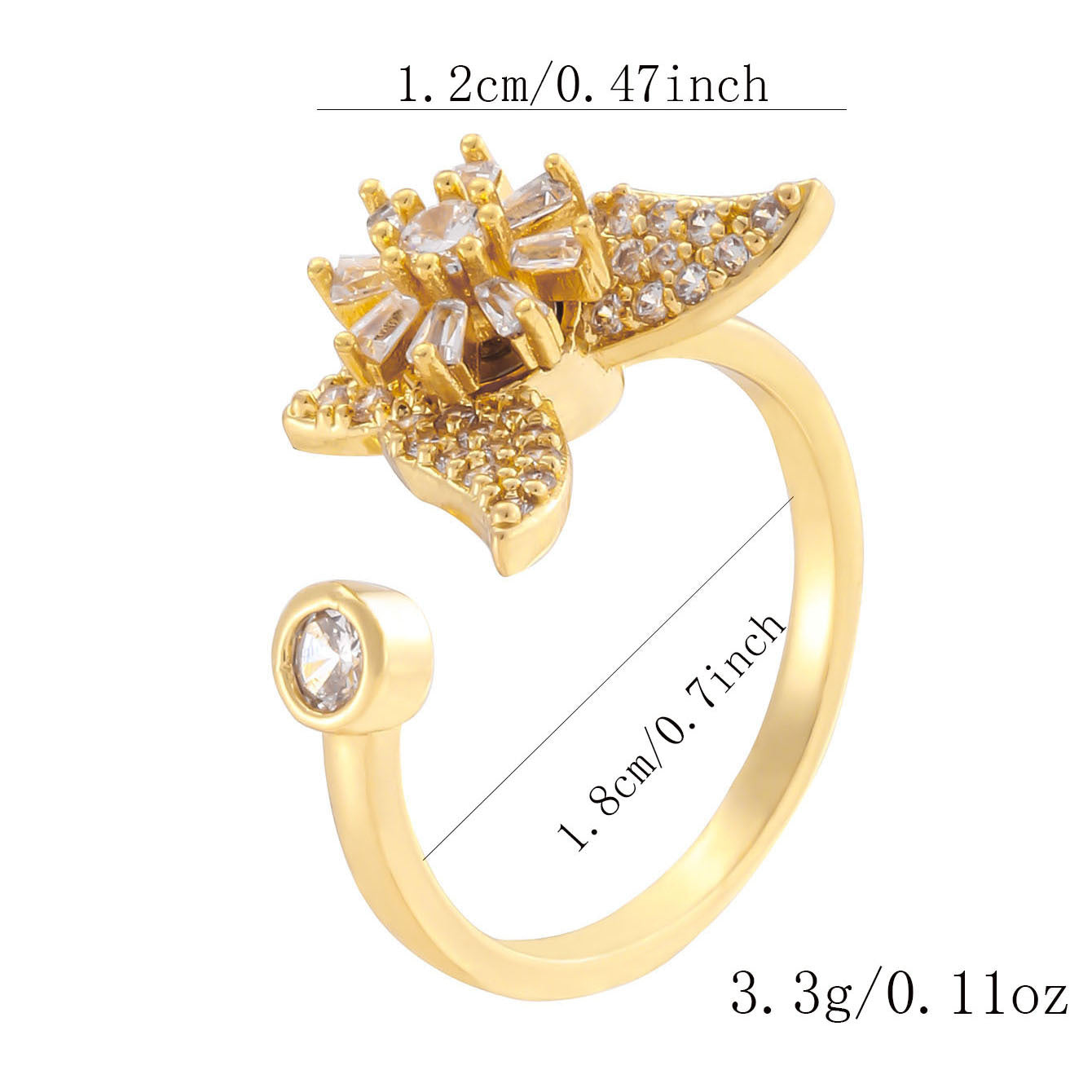 Wholesale Gold Plated Adjustable Rotating Ring Star Moon Zircon Women' s Fashion Jewelry Gift