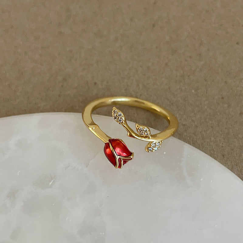 Wholesale  Red Oil Drop Flower Opening Ring