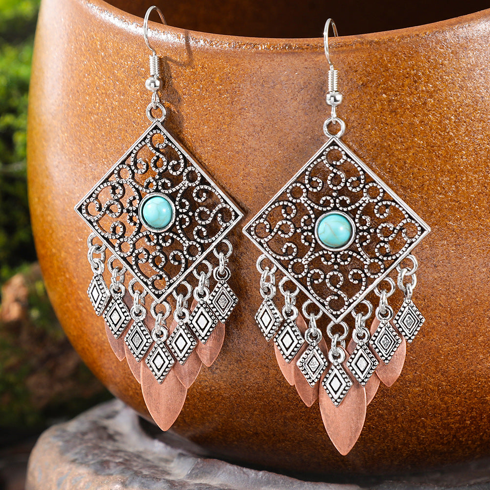 Wholesale Alloy Bohemian Tassel Earrings Ethnic Geometric Design for Women Boutique Resale