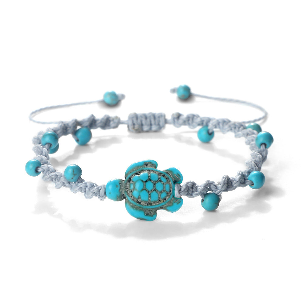 Wholesale Bohemian Ocean Design Turquoise Turtle Woven Bracelet - Adjustable Unisex Fashion Accessory Gift