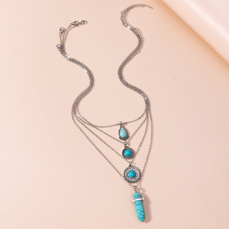 Wholesale Retro Chinese Style Alloy Turquoise Necklace,  Fashion Jewelry Accessory for Boutique Resale