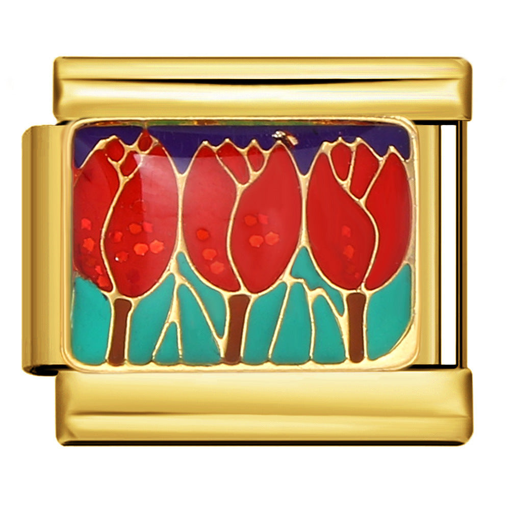 Wholesale Italian Charm Bracelet 9mm DIY Splicing Gold-Based Red Stainless Steel Composable Bracelet