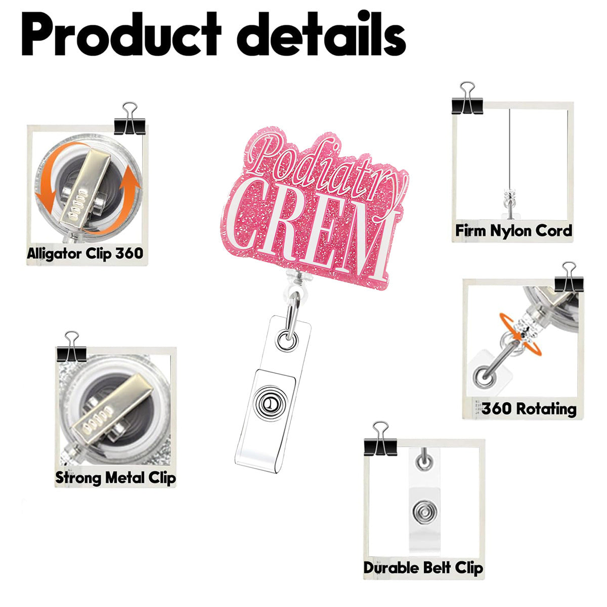 Wholesale etractable name  acrylic English Badge Reels
